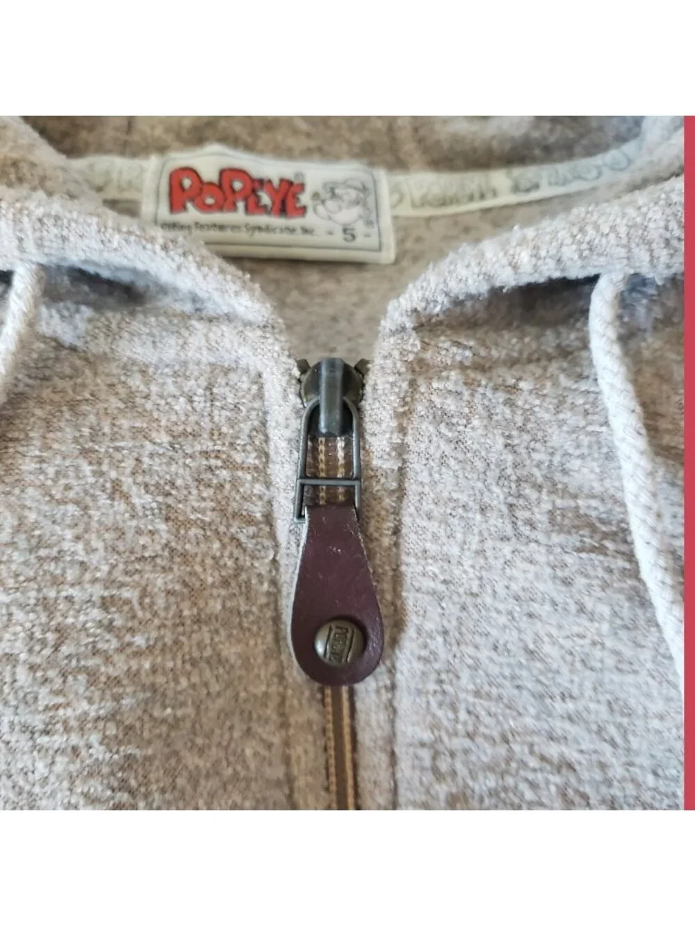 Popeye Vtg Team Porto American Hoodie Full Zip Beige/Red Size 5 - Picture 8 of 9